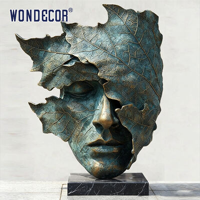 Outdoor Abstract Art Bronze Sculpture Leaf Face Statue