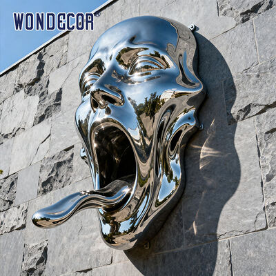 Customized modern 3D abstract screaming large stainless steel outdoor garden decoration facial sculpture