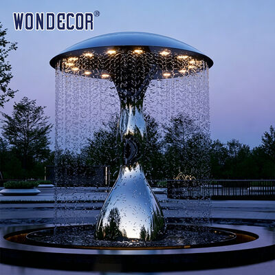 Large outdoor park square pool spray stainless steel sculpture