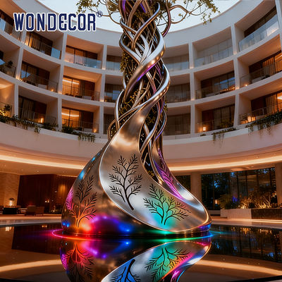 Large Hotel Lobby Light Luxury Style Nature Symbiosis Theme "Life's Spiral" Stainless Steel Sculpture