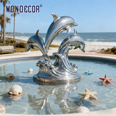 Large-Scale Metal Animal (Dolphin) Stainless Steel Sculpture for Outdoor Pool Fountain