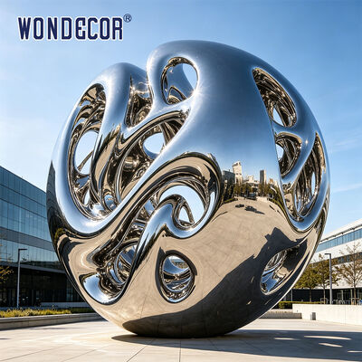 Large Mirror Polished Stainless Steel Hollow Abstract Sphere Sculpture Outdoor Plaza Modern Art City Landmark Decorative Statue