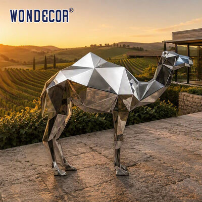 Large Mirror Stainless Steel Geometric Faceted Camel Sculpture for City Plaza & Scenic Spot Landscape